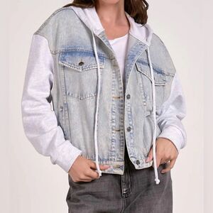 NWT- Elan - Blue Denim Jacket with Gray Hoodie -Small